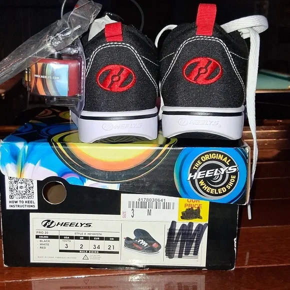 Heelys Black and White Skate Shoes with Red Kids Size